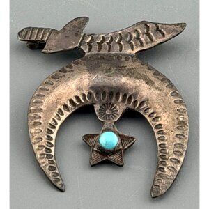 Vintage Sterling Silver Naja Brooch Crescent Saber Star Turquoise Brooch Handmad